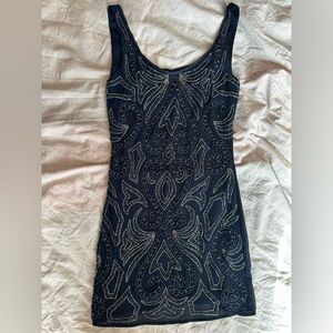 TFNC London Vintage Beaded Navy Cocktail Dress Art Deco Embellished Evening S